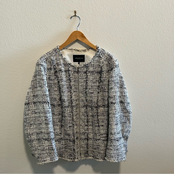 Lafayette 148 New York Black White Monochrome Boucle Noelle Peplum Tweed Jacket